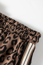 Khaki Leopard Print Quarter Zip Long Sleeve Top Mini Skirt Set