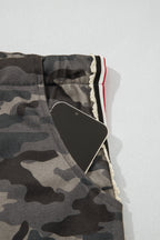 Green Camouflage Print Striped Side Panel Patchwork Drawstring Pants