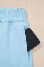 Beau Blue Solid Color Cropped Tank Top and Jogger Pants Set
