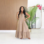 Women Casual Sleeveless Ruffle Holidays Turndown Collar Dress