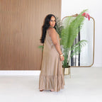 Women Casual Sleeveless Ruffle Holidays Turndown Collar Dress