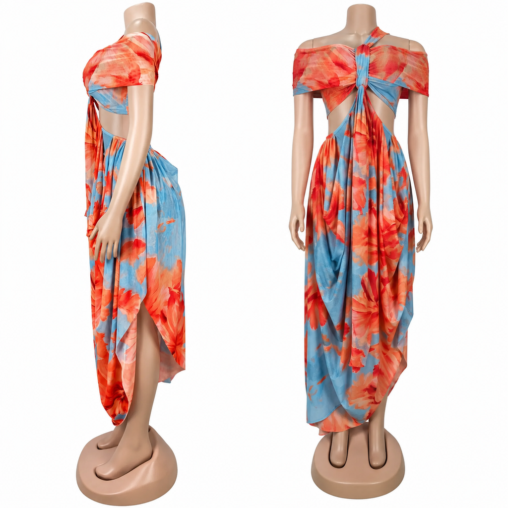Women Sexy Beach Print Dress