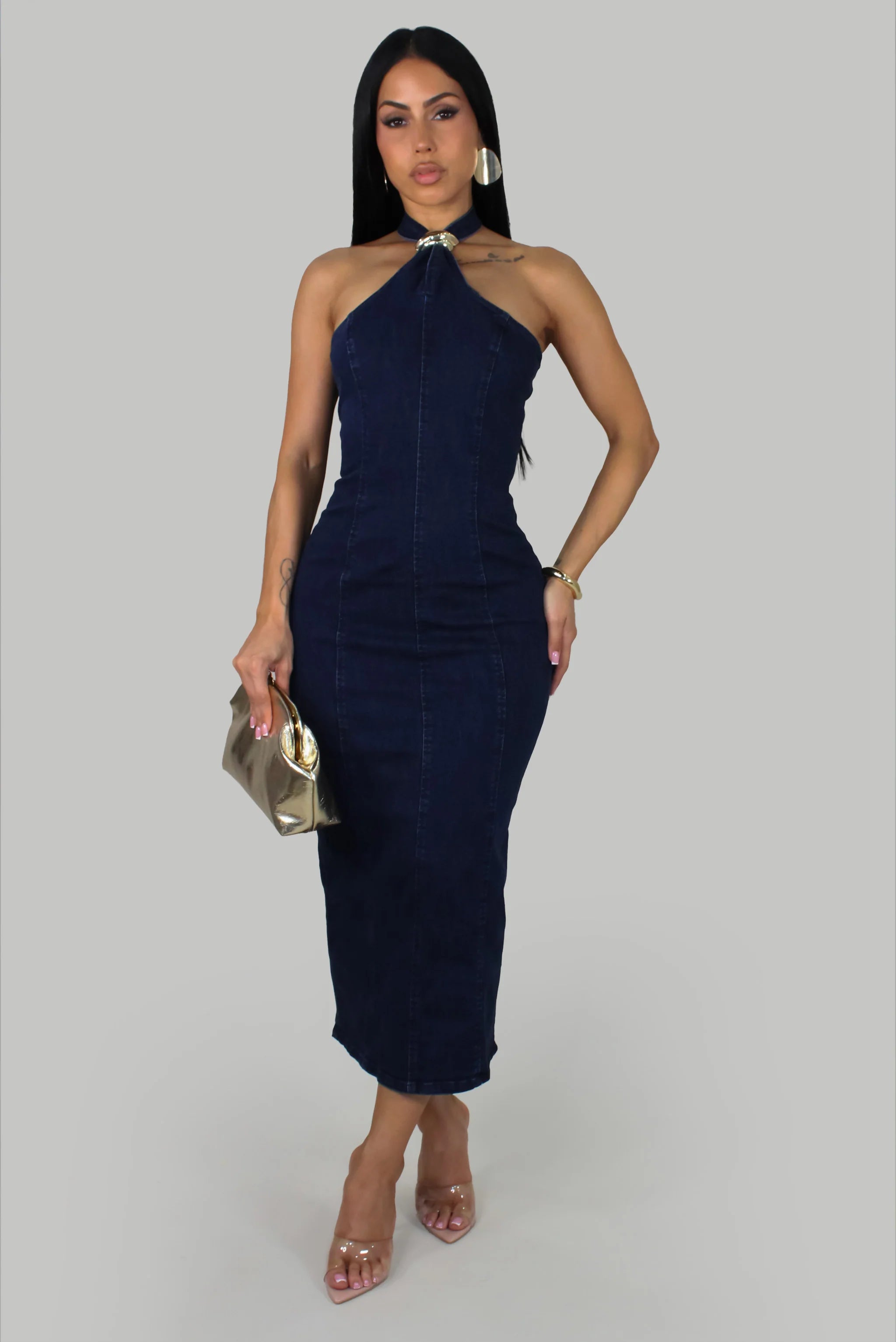 Harper's Dress - Denim-Dark