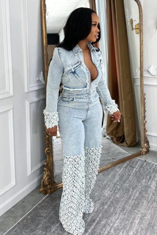 Denim Distressed Detail Jumpsuit