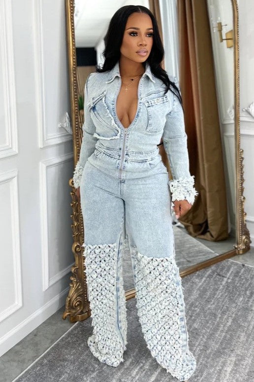 Denim Distressed Detail Jumpsuit