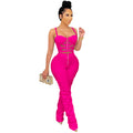 Women's Solid Color Sexy Strap Tube Top Zipper Vest & Pants Two-Piece Set