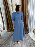 Women's Casual Turndown Collar Zip-Up Washed Denim Dress