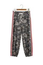 Green Camouflage Print Striped Side Panel Patchwork Drawstring Pants