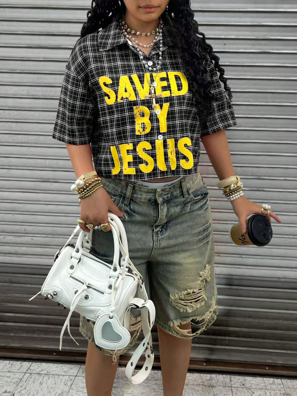 Women Casual Turndown Collar Letter Print Contrast T-Shirt
