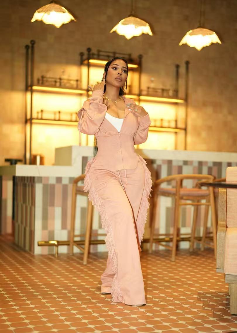 Women Casual Long Sleeve Zipper Top and Wide-Leg Pants Two-Piece Set
