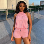 Women Halter Neck Tie-Waist Ruffled Backless Romper