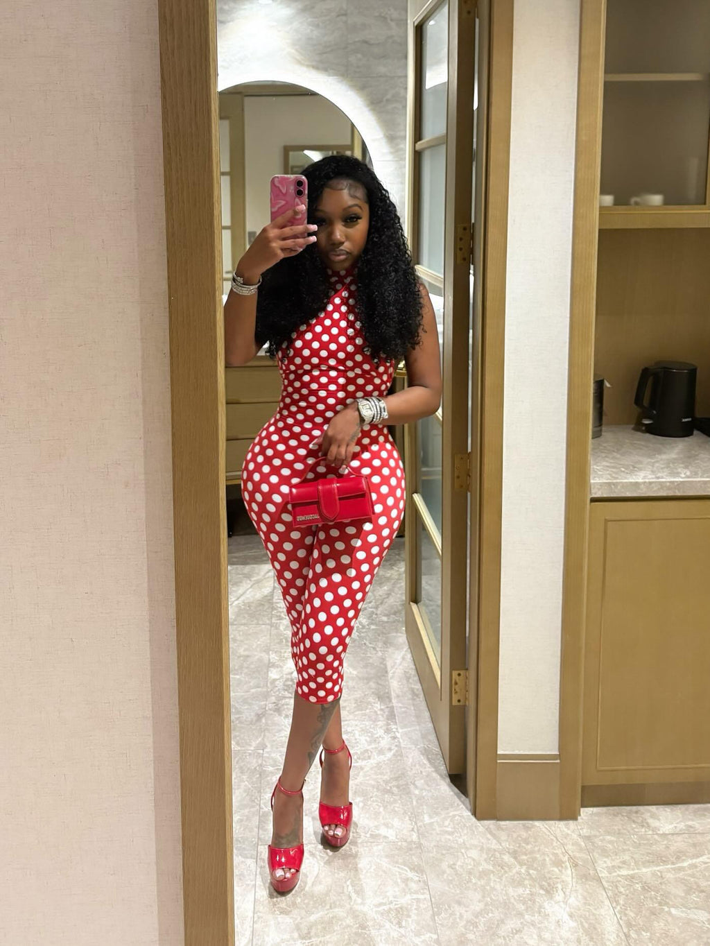 Women Spring/Summer Polka Dot Print Streetchy Halter Neck Backless Jumpsuit
