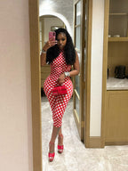 Women Spring/Summer Polka Dot Print Streetchy Halter Neck Backless Jumpsuit