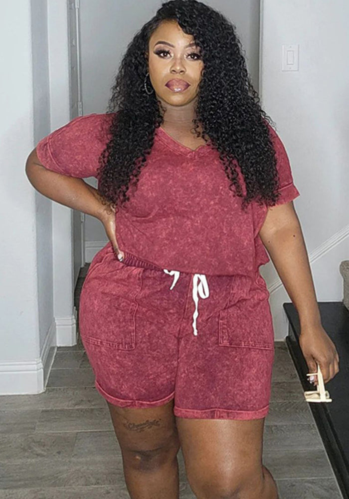 Plus Size Women Print Stretch Short Sleeve Top and Shorts Casual Two-Piece Set