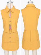 Summer Women's Casual Solid Sleeveless Button Neck Top & Back-Zip Mini Skirt Two-Piece Set