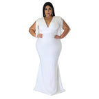 Plus Size Women Sexy V-Neck Sleeveless Fringe Dress